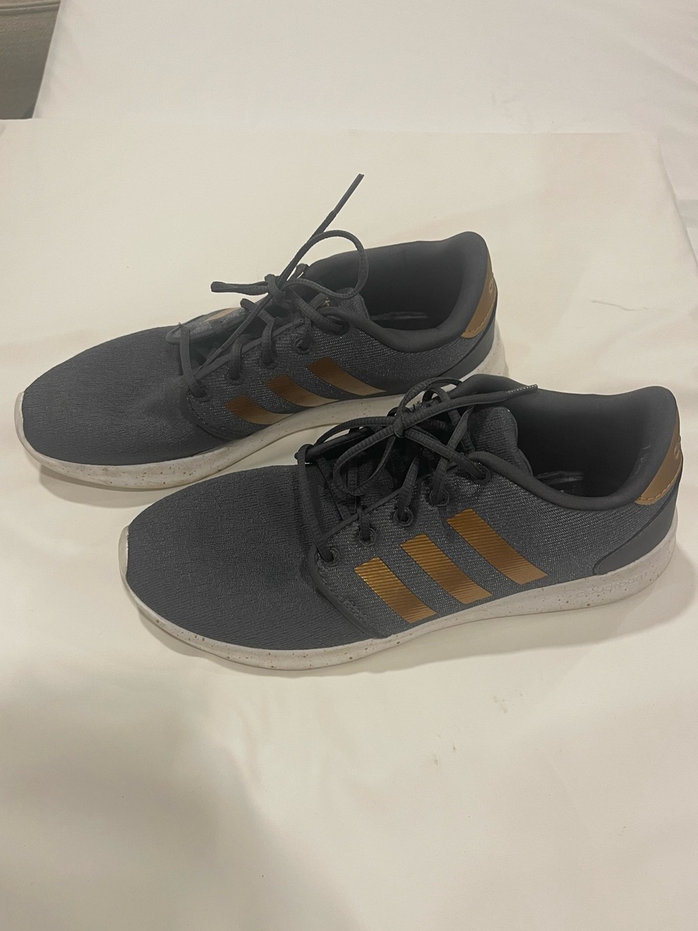 Adidas Women’s Sneakers Cloudfoam Charcoal Gray with Gold Stripes
